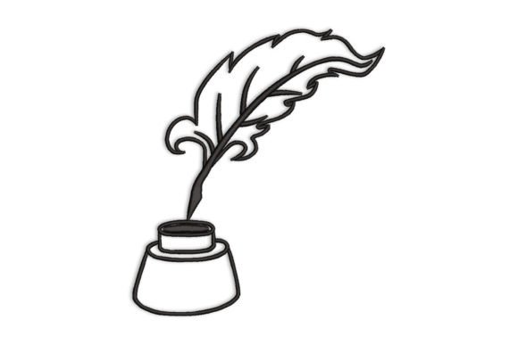 Quill Pen and Jar of Ink: A Whimsical Embroidery